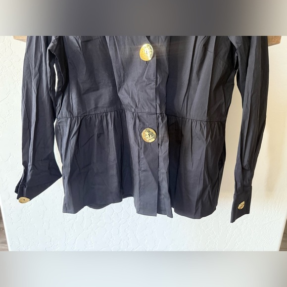Soft Surroundings|Black Button-Up Blouse with oversized Gold plated buttons•NWT - Picture 6 of 14